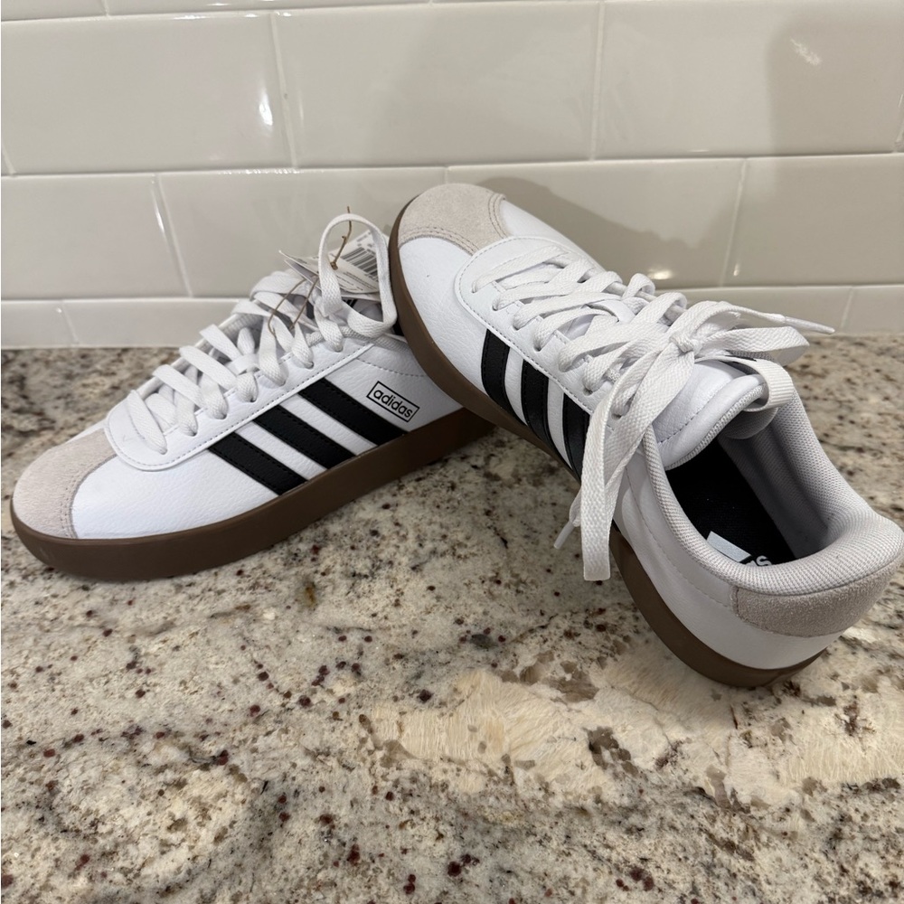 BNWT Adidas VL Court 3.0 White and Black Sneakers with Gum Sole